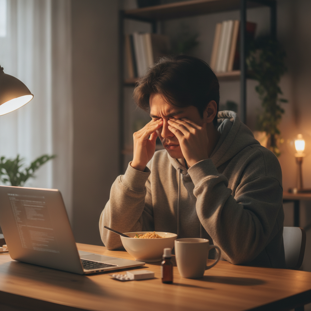 Người mỏi mắt nhức đầu do loạn thị khi làm việc