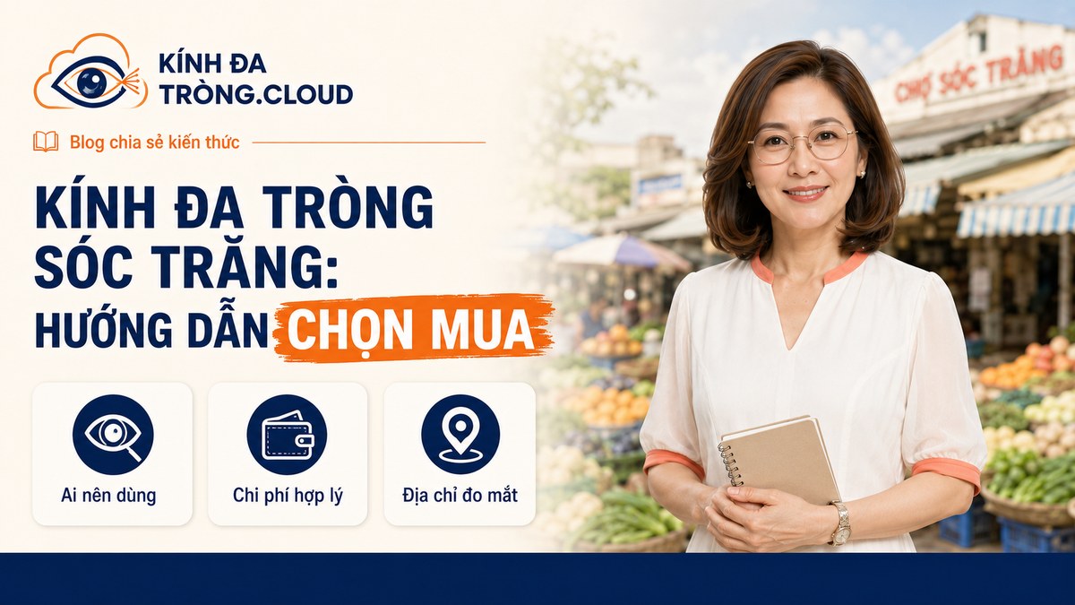 Người phụ nữ trung niên đeo kính đa tròng tại chợ Sóc Trăng